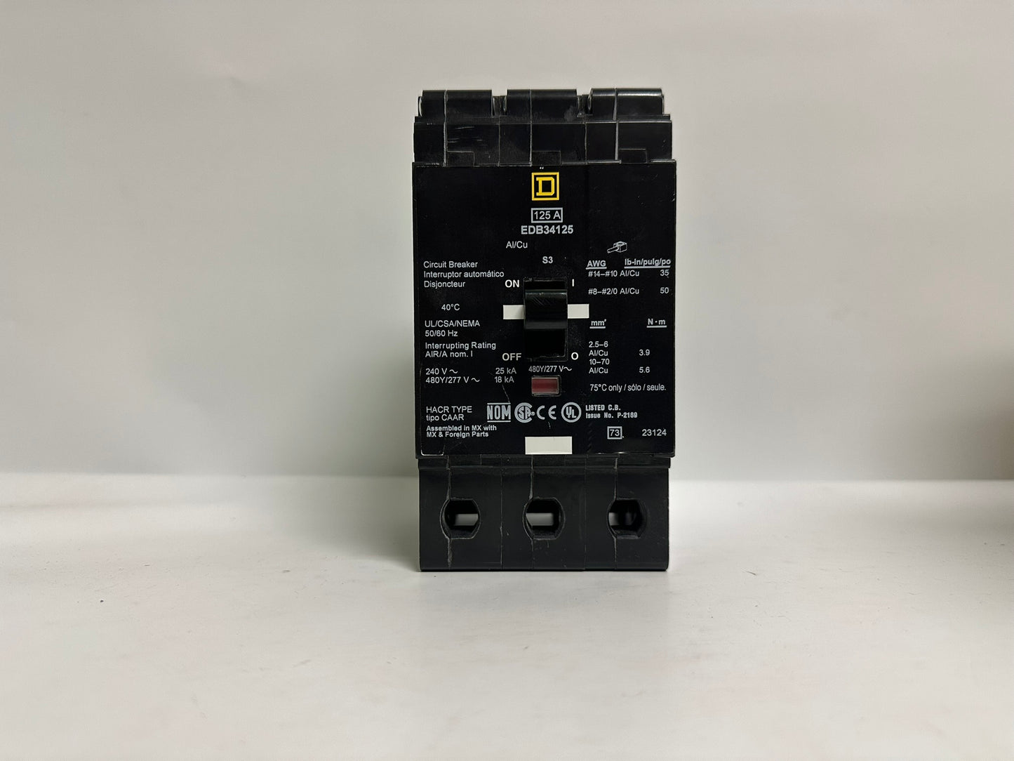 Square D EDB34125 125A 3-Pole 480Y/277V Bolt-On Circuit Breaker