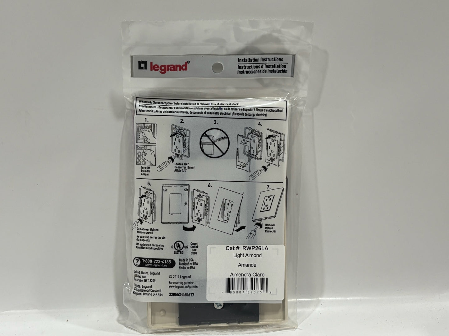 24 PK Legrand RPW26LA Radiant Screwless 1-Gang Wall Plate, Light Almond