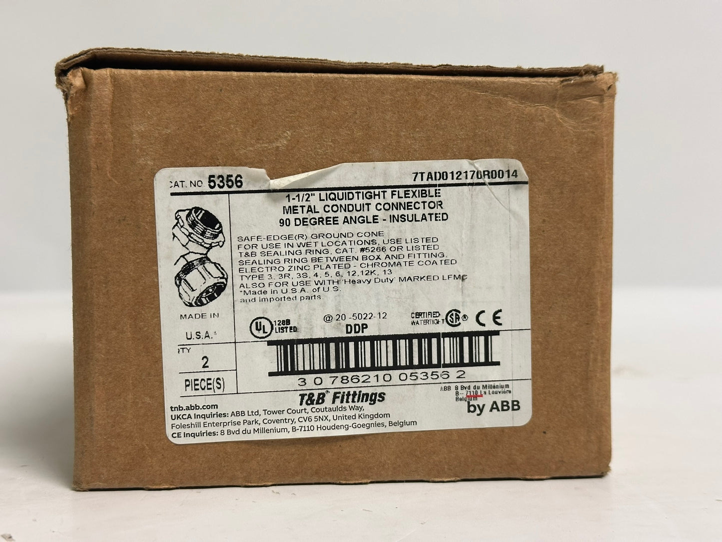 T&B 5356 Liquidtight Connector, 1/2 Inch, Straight, Zinc