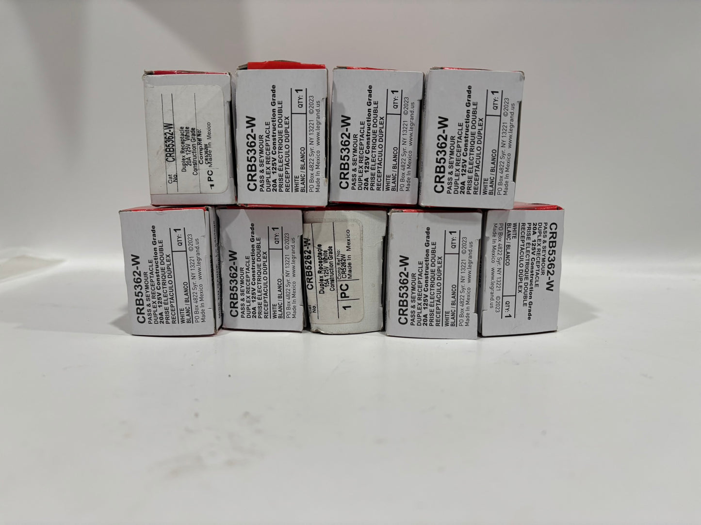 9 PK Legrand CRB5362-W 20A 125V Commercial Grade Duplex Receptacle, Nylon Face