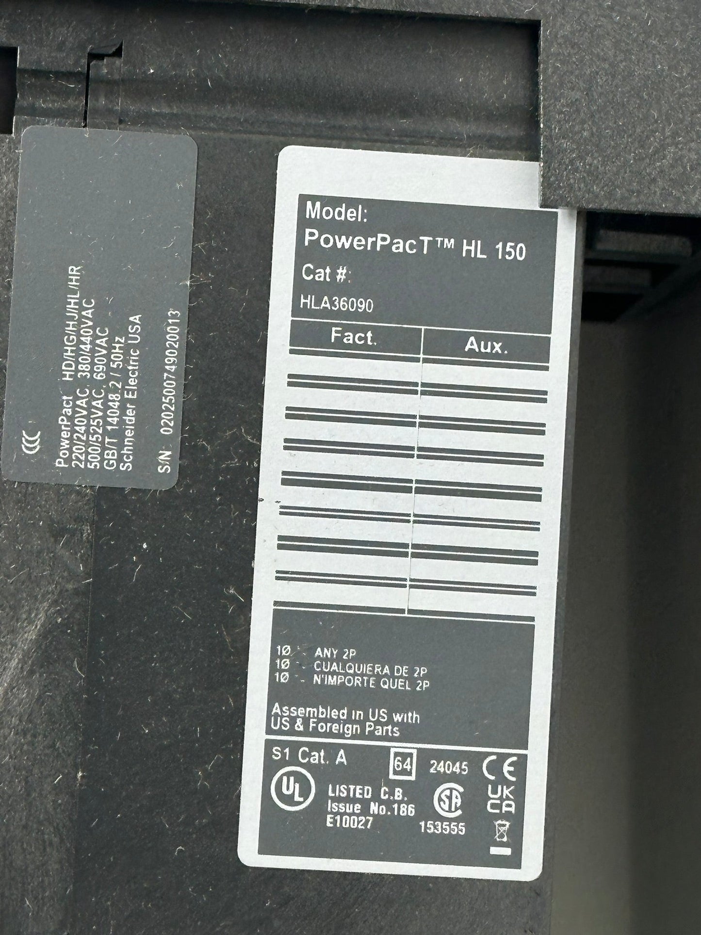 Schneider Square D HLA36090 90A 3-Pole Circuit Breaker, 600V