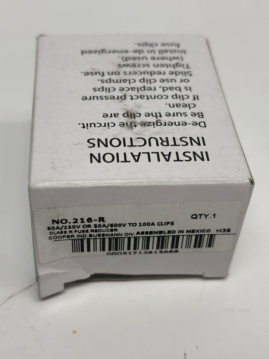 Eaton 216-R Cooper Bussmann Class R Fuse Reducer 60A/250V or 30A/600V to 100A Clips