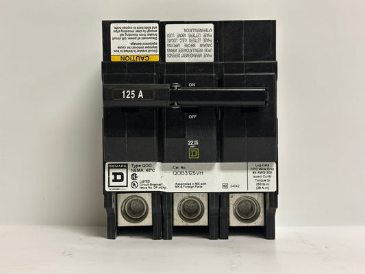 Schneider Square D QOB3125VH 125A 3P Breaker, 240V, 22kA