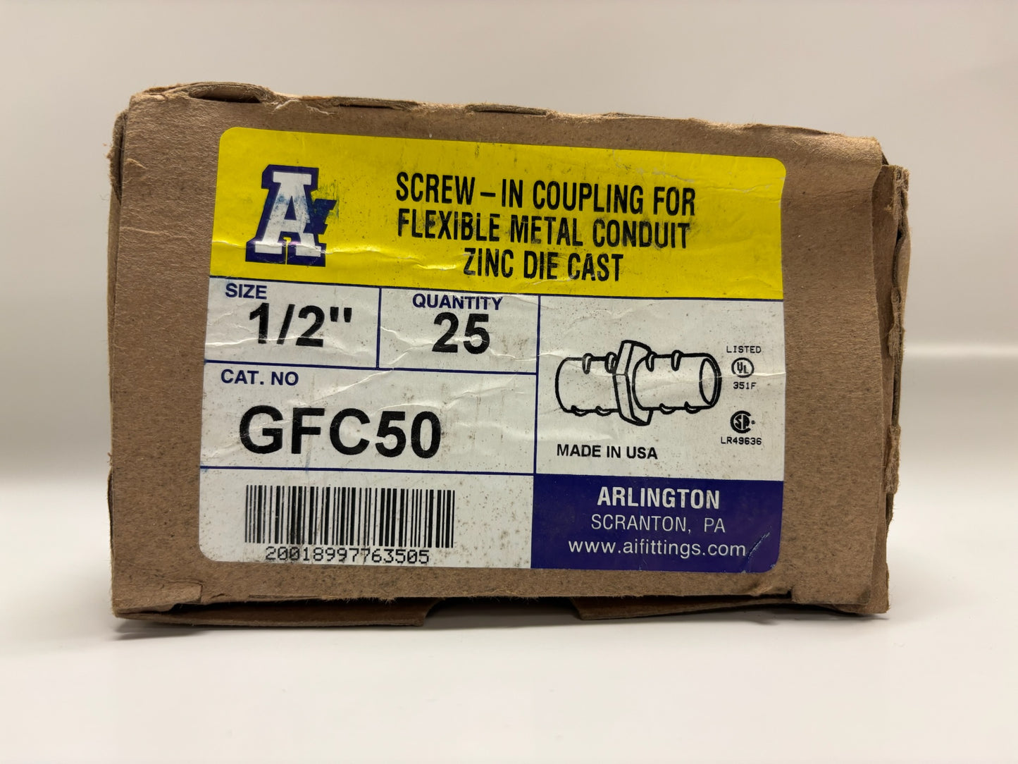 50 PK  Arlington GFC50 1/2" Zinc Die-Cast Screw-In Flex Coupling for FMC