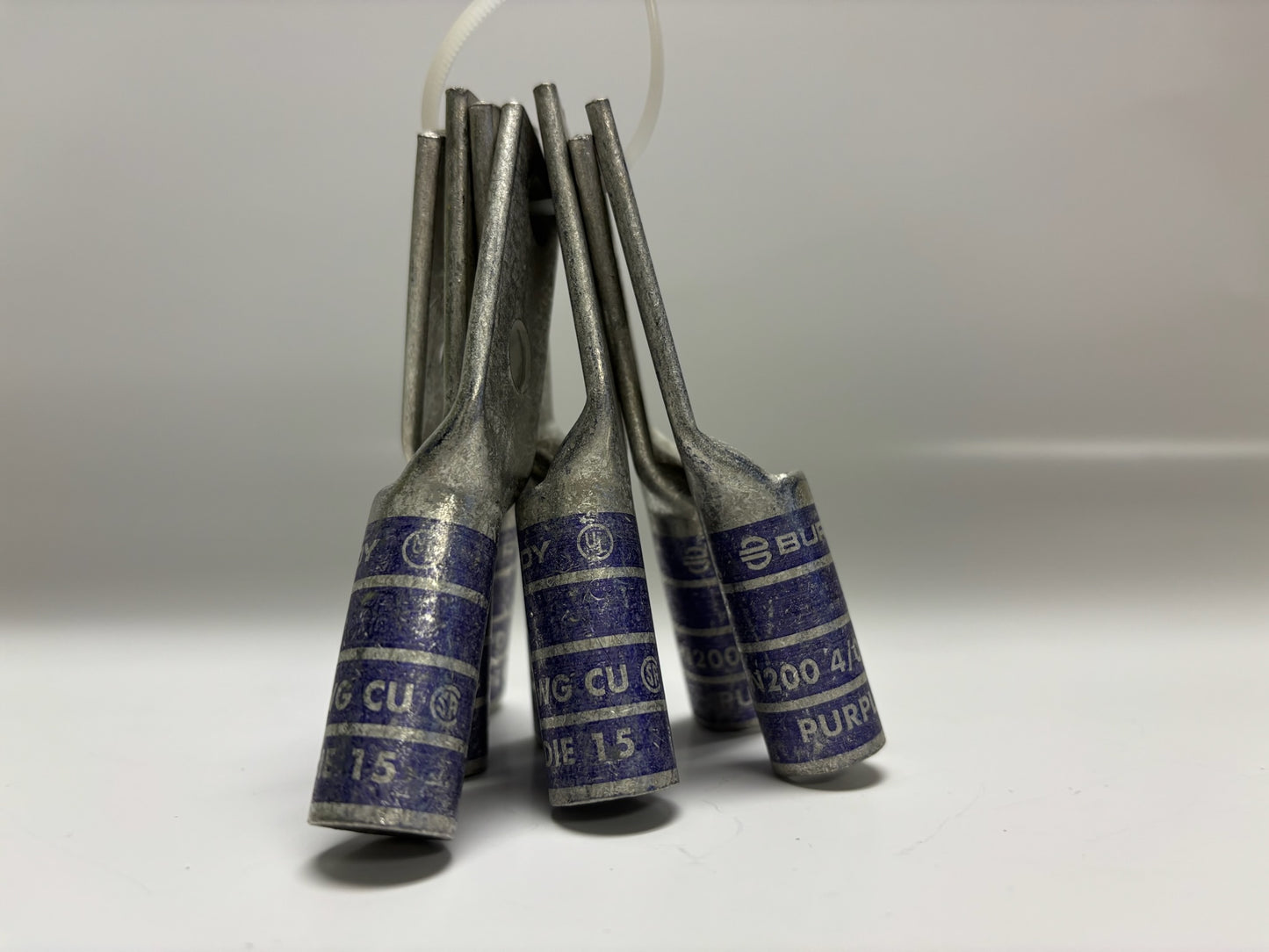 7 PK Burndy YAZ282-TC38 4/0 AWG 2-Hole Long Barrel Lug, 3/8" Stud, Tin-Plated