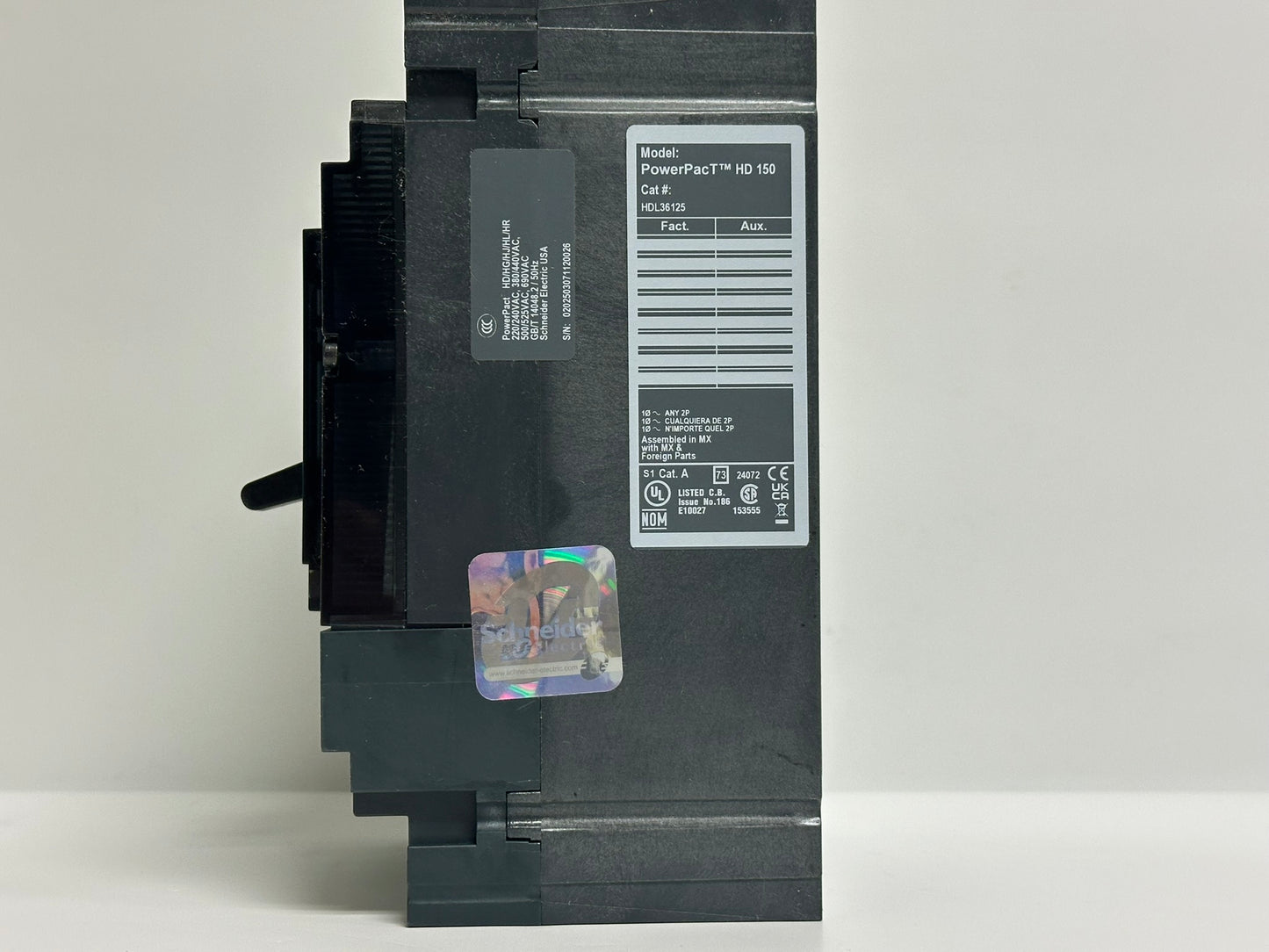 New Square D HDL36125 125A 3-Pole 600V Molded Case Circuit Breaker