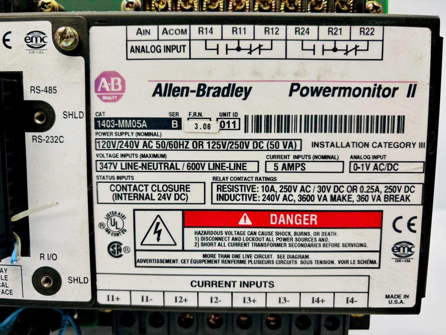 Allen Bradley 1403-MM05A Powermonitor II Master Module 120–240V AC 50/60 HZ
