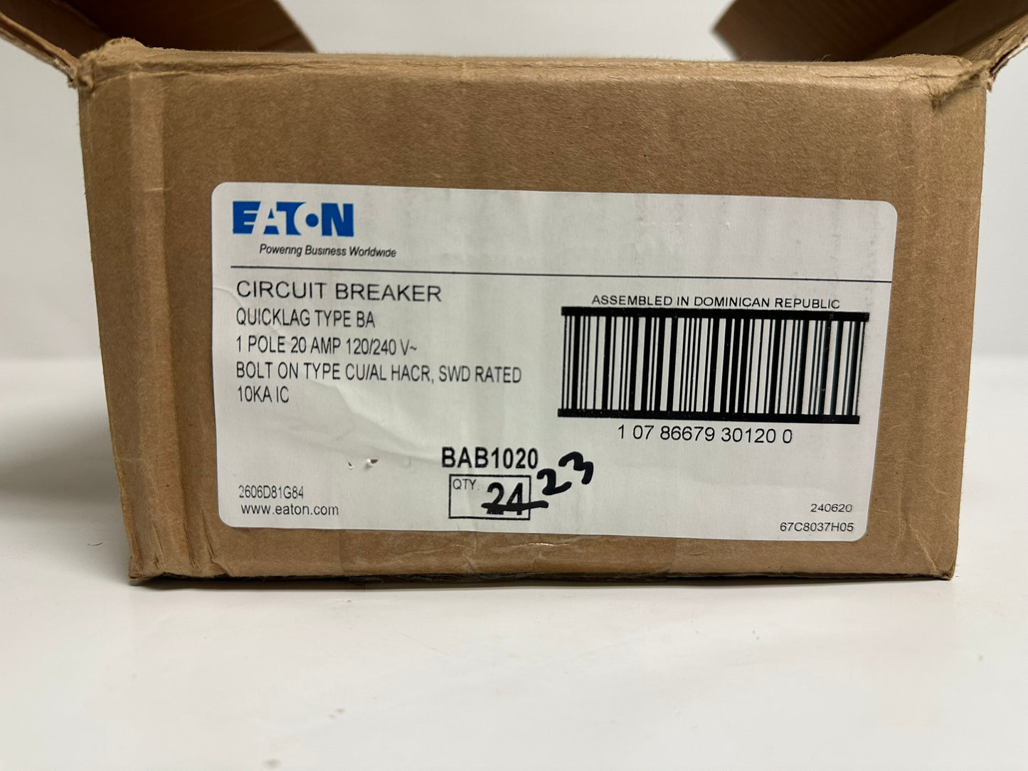 23 PK New Eaton Cutler-Hammer BAB1020 20A 1-Pole 120/240V Circuit Breaker