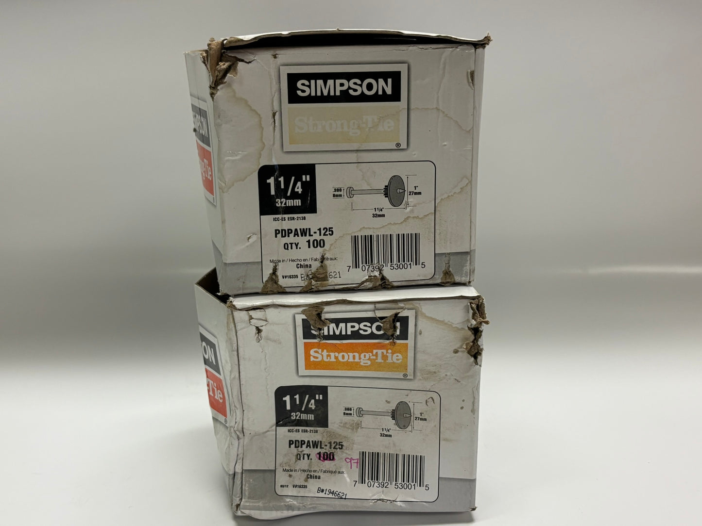 197 PK Simpson Strong‑Tie PDPAWL‑125 Washered Pin, .300 Head, 1-1/4″ Length, Steel