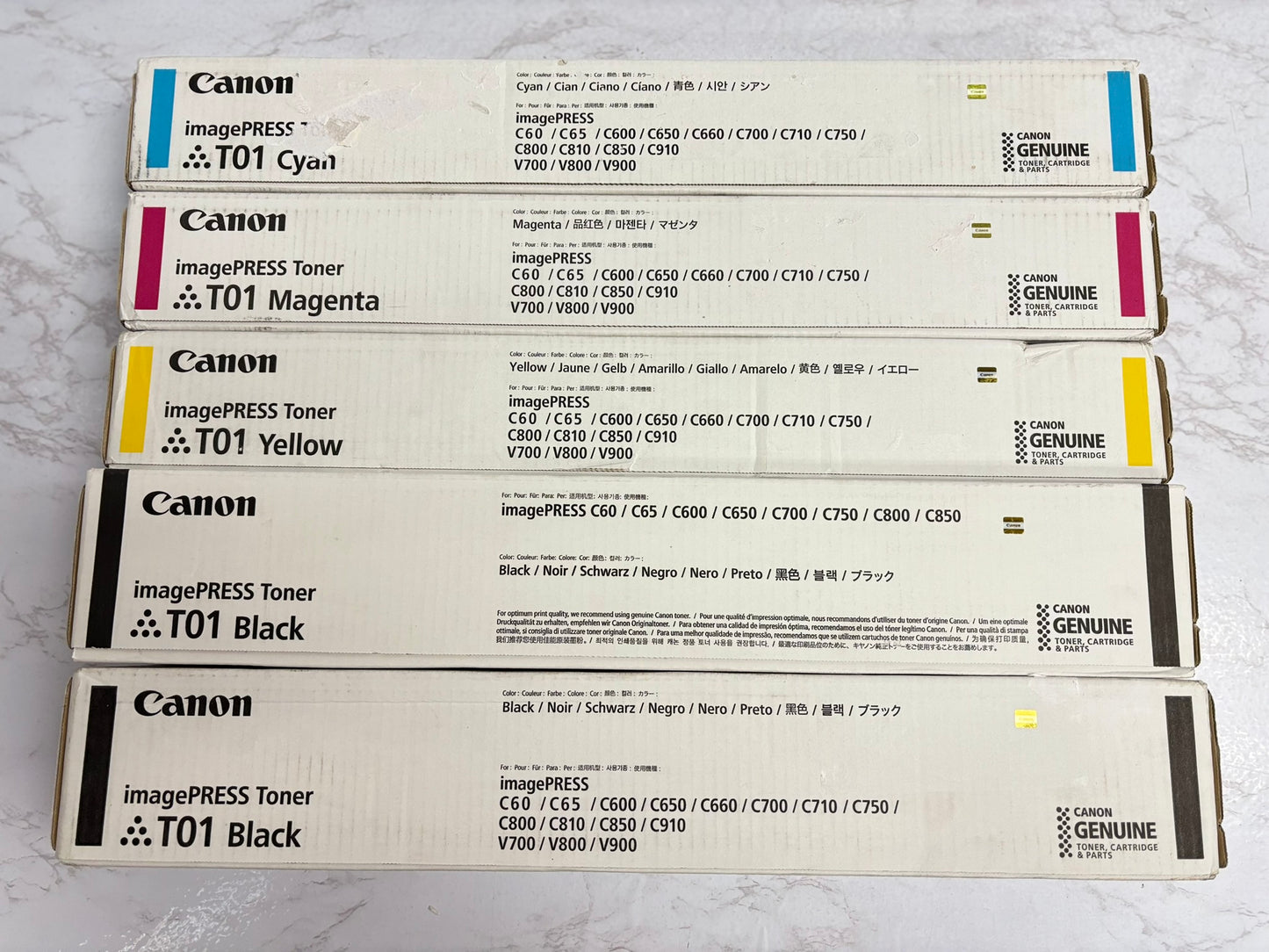 5 OEM Canon imagePRESS C60,C65,C600,C650,C660,C700,C710,C750 T01 CMYKK Toners