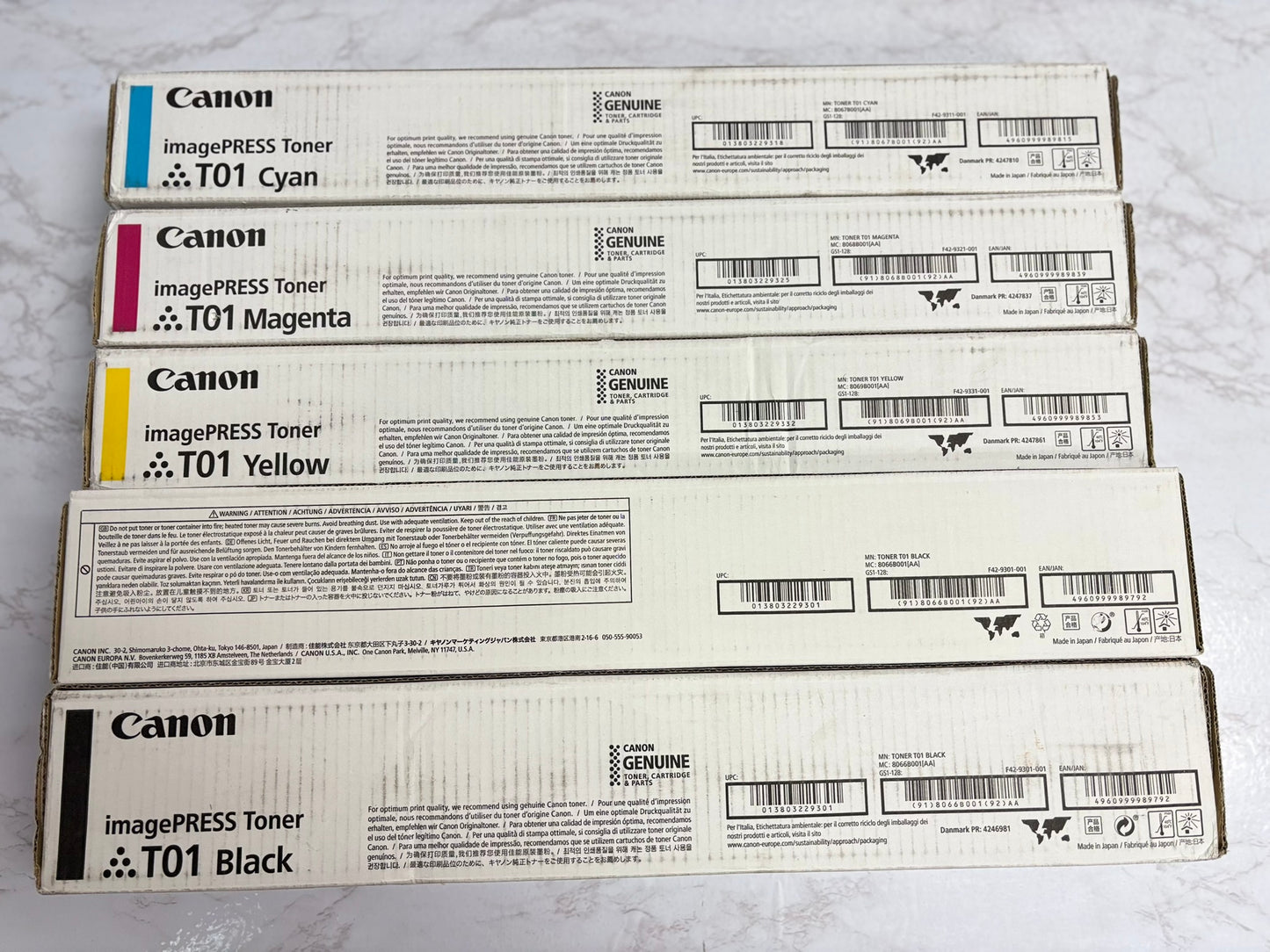 5 OEM Canon imagePRESS C60,C65,C600,C650,C660,C700,C710,C750 T01 CMYKK Toners
