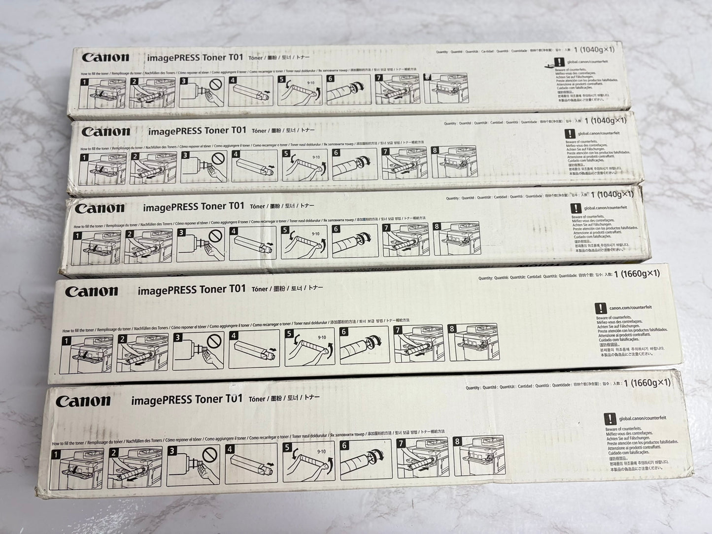 5 OEM Canon imagePRESS C60,C65,C600,C650,C660,C700,C710,C750 T01 CMYKK Toners