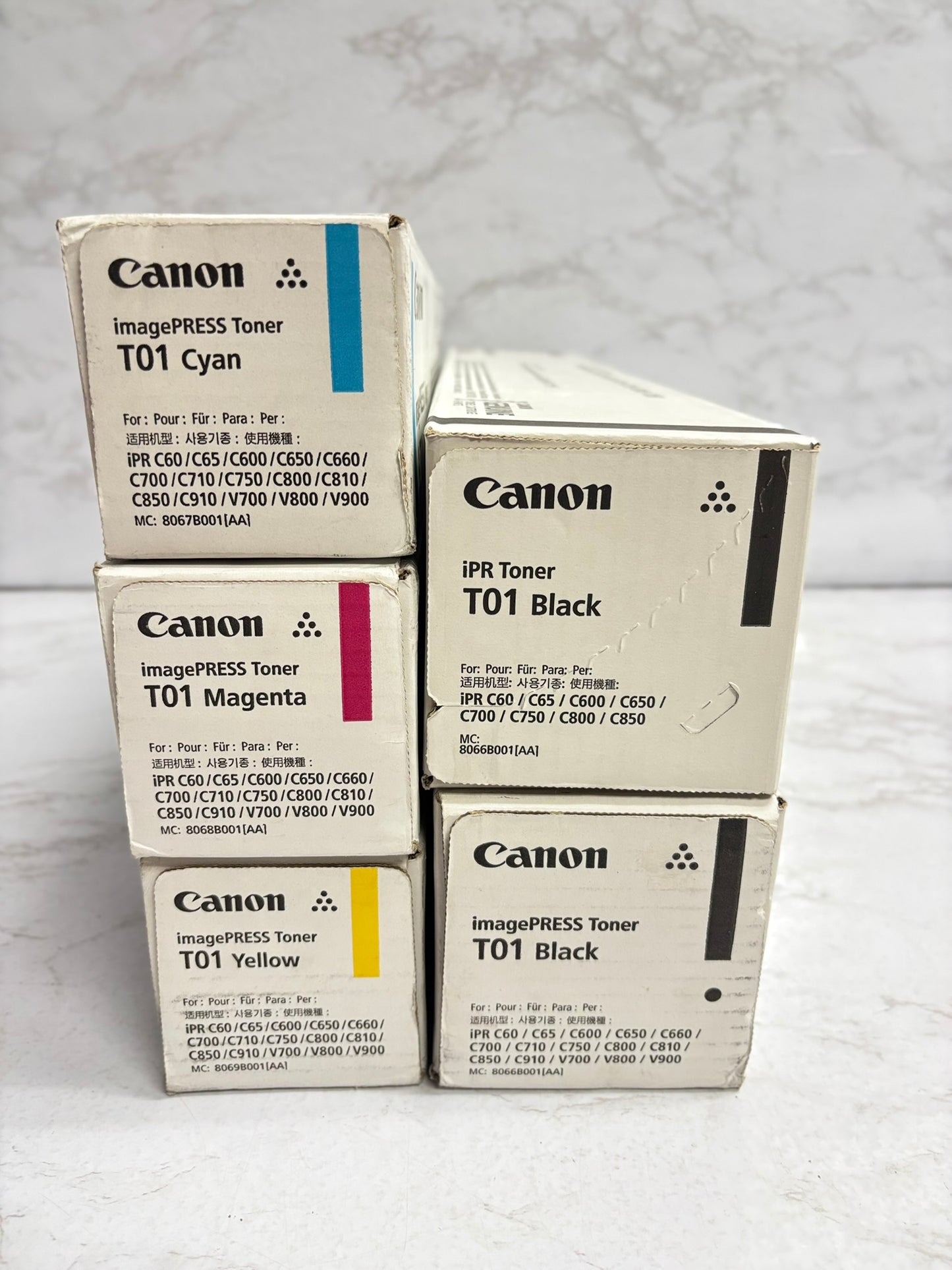 5 OEM Canon imagePRESS C60,C65,C600,C650,C660,C700,C710,C750 T01 CMYKK Toners