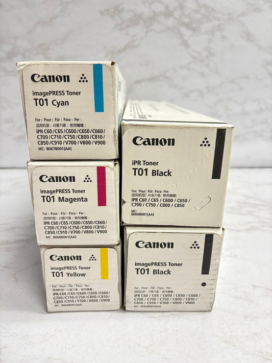 5 OEM Canon imagePRESS C60,C65,C600,C650,C660,C700,C710,C750 T01 CMYKK Toners