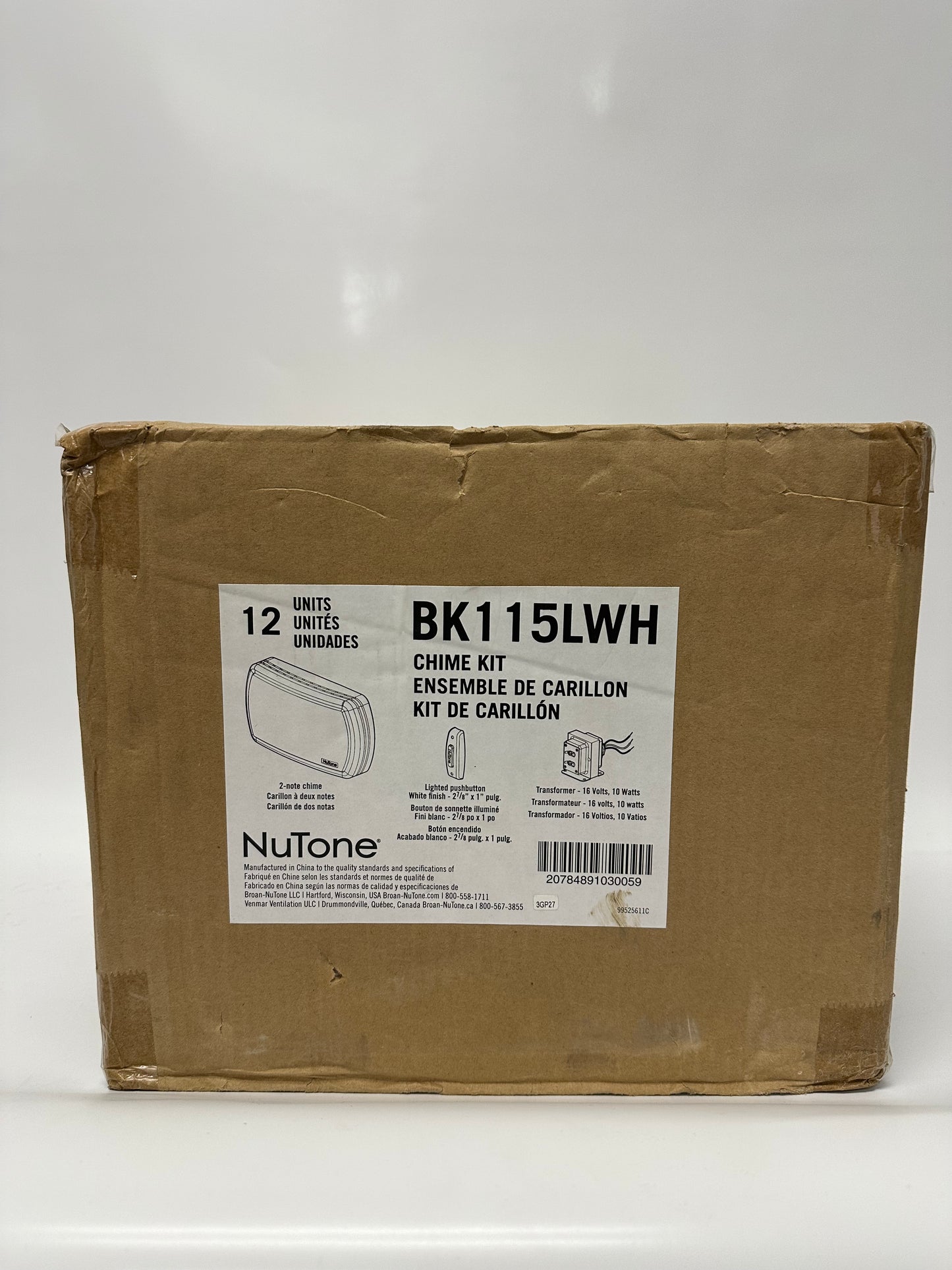 Broan-NuTone BK115LWH Builder Chimes Kit with Lighted Pushbutton White (Case of 12)