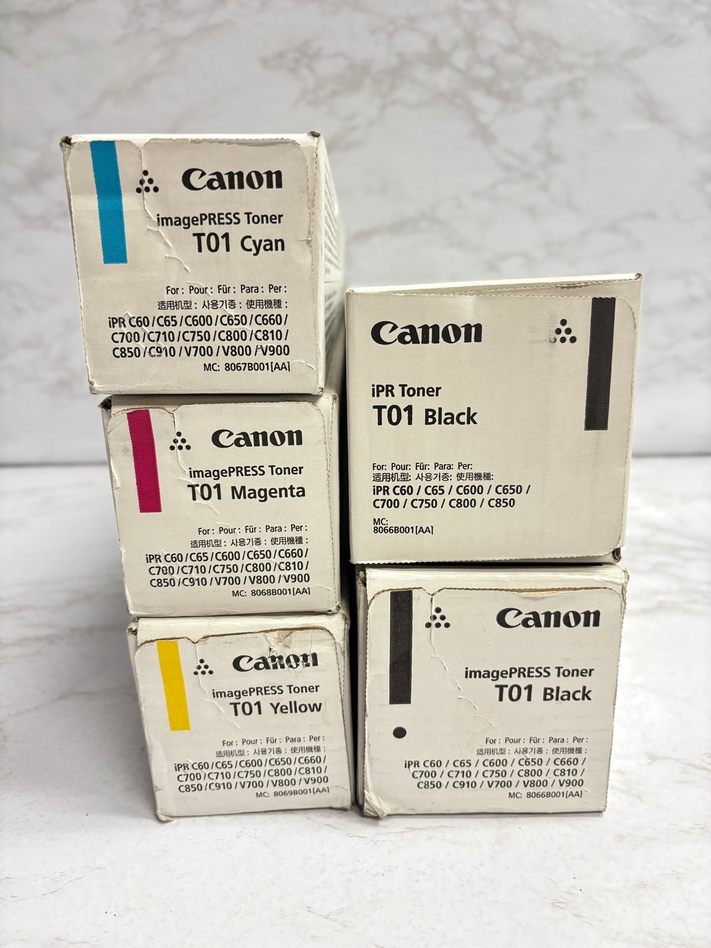 5 OEM Canon imagePRESS C60,C65,C600,C650,C660,C700,C710,C750 T01 CMYKK Toners