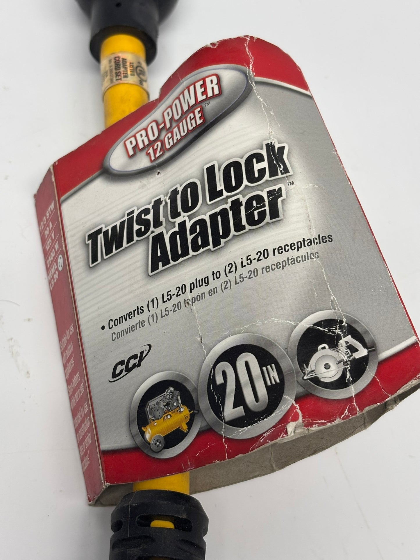 2-Pack Coleman Cable, Inc. 90228802, Generator 12/3 STW 20" Yellow TWIST-TO-LOCK "Y" Adapter w/ NEMA L5-20P Black Plug and (2) L5-20 Receptacle