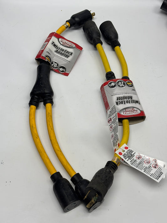 2-Pack Coleman Cable, Inc. 90228802, Generator 12/3 STW 20" Yellow TWIST-TO-LOCK "Y" Adapter w/ NEMA L5-20P Black Plug and (2) L5-20 Receptacle