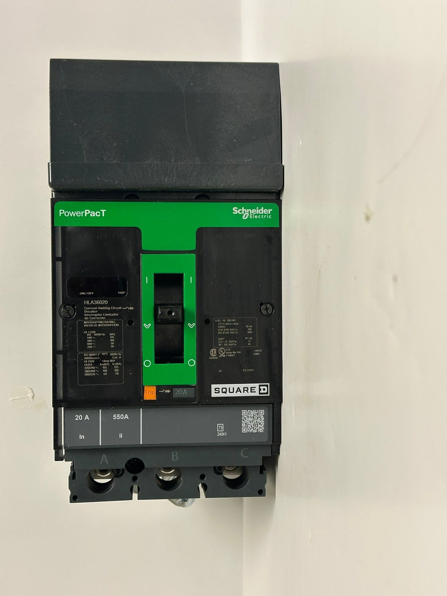 Square D HLA36020 20A 3-Pole 600V Circuit Breaker by Schneider Electric