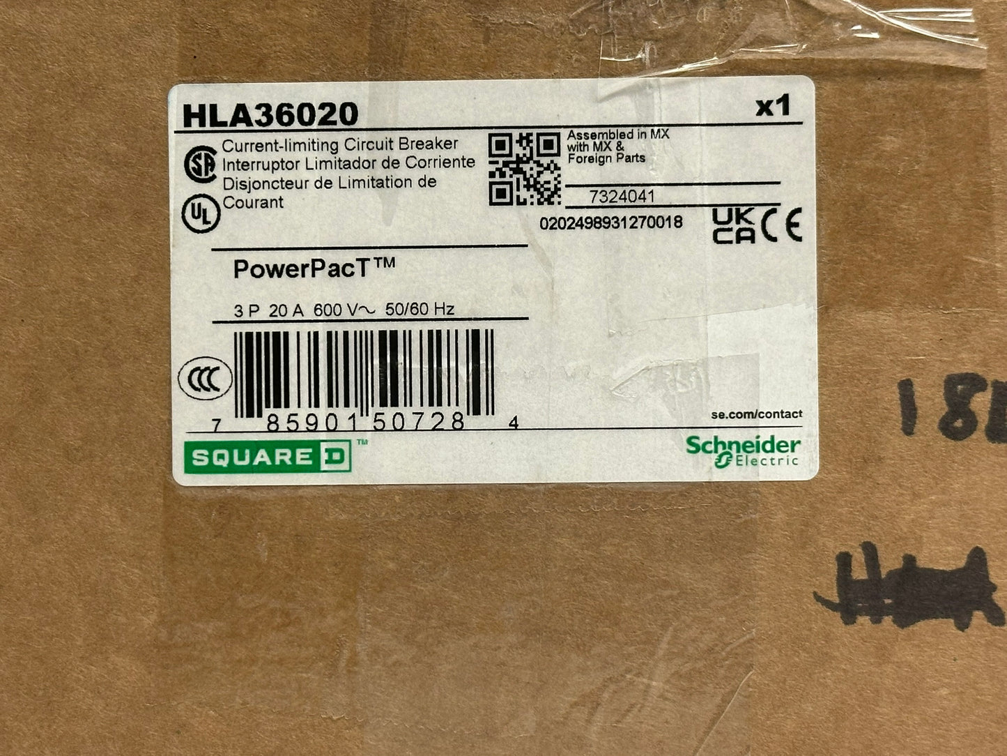 Square D HLA36020 20A 3-Pole 600V Circuit Breaker by Schneider Electric