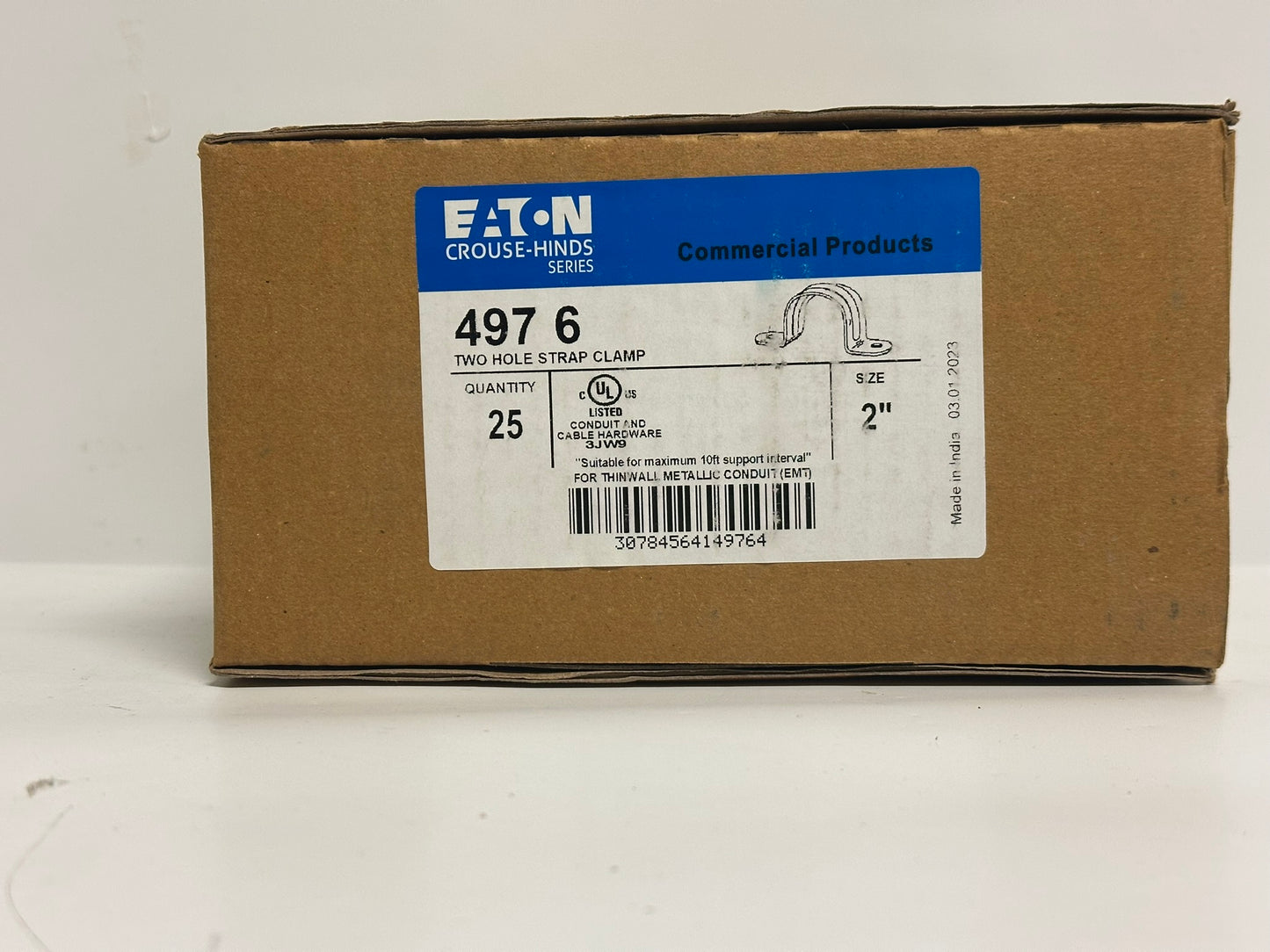 50 PK Eaton 497-6 2" Two-Hole EMT Strap – Galvanized Steel Conduit Support