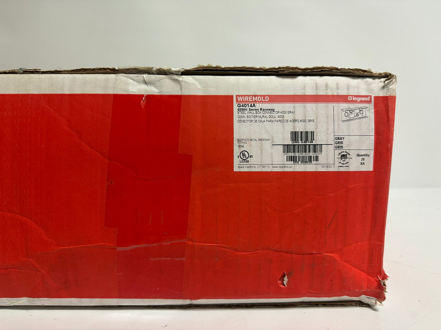 20 PK Legrand G4014A Wall Box Connector for 4000 Series Raceway – Steel, Gray