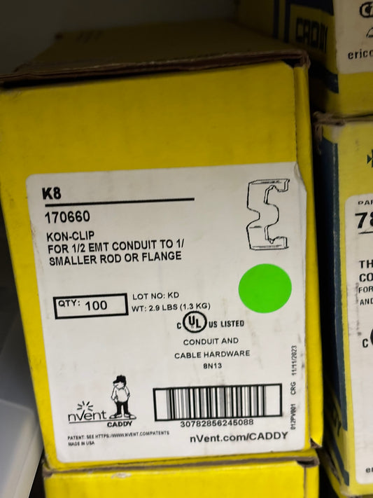 100-Pack NVENT Caddy K8 Steel, 1/2" EMT, 1/2" Rigid Cable/Conduit Clip