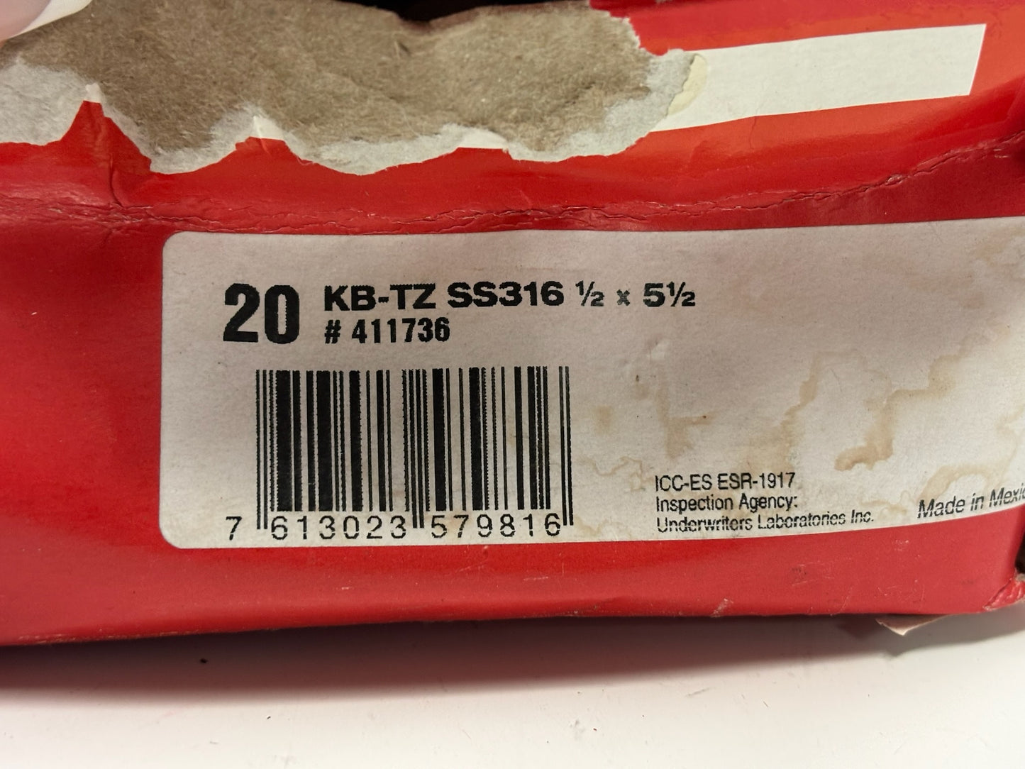 11 PK Hilti KB-TZ2 S5316 Wedge Anchor – SS316, Seismic-Rated for Concrete
