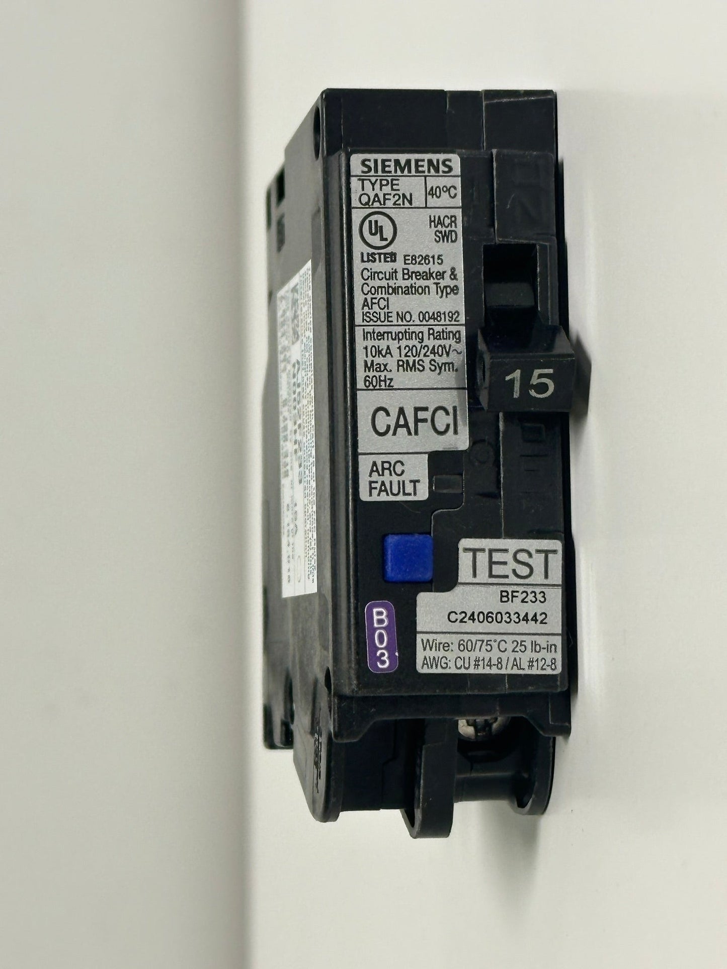 6 PK Siemens QA115AFCN – 15A 1-Pole Plug-On Neutral AFCI Circuit Breaker
