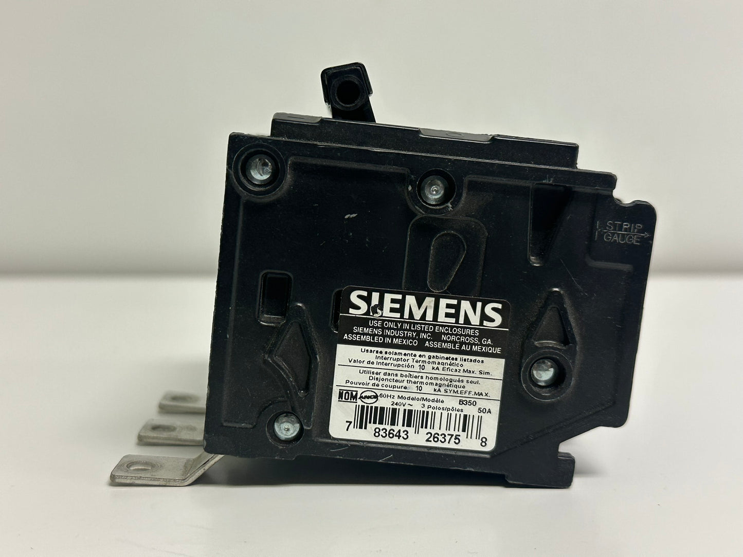 Siemens B350 – 50A 3-Pole Bolt-On Circuit Breaker for 240V Systems