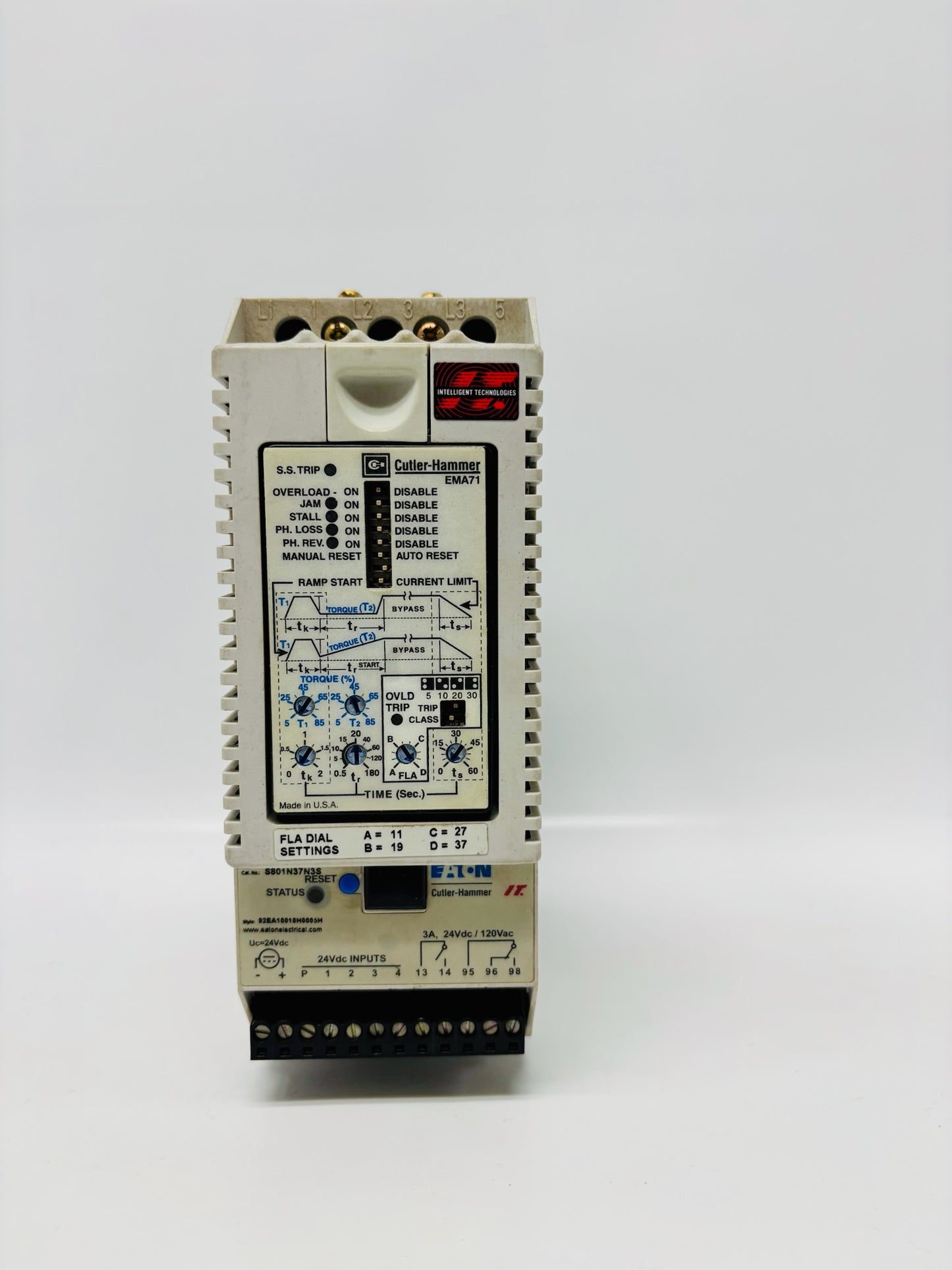 Eaton S801N37N3S Soft Starter, 37A, 200–600VAC, 24VDC Control, N-Frame