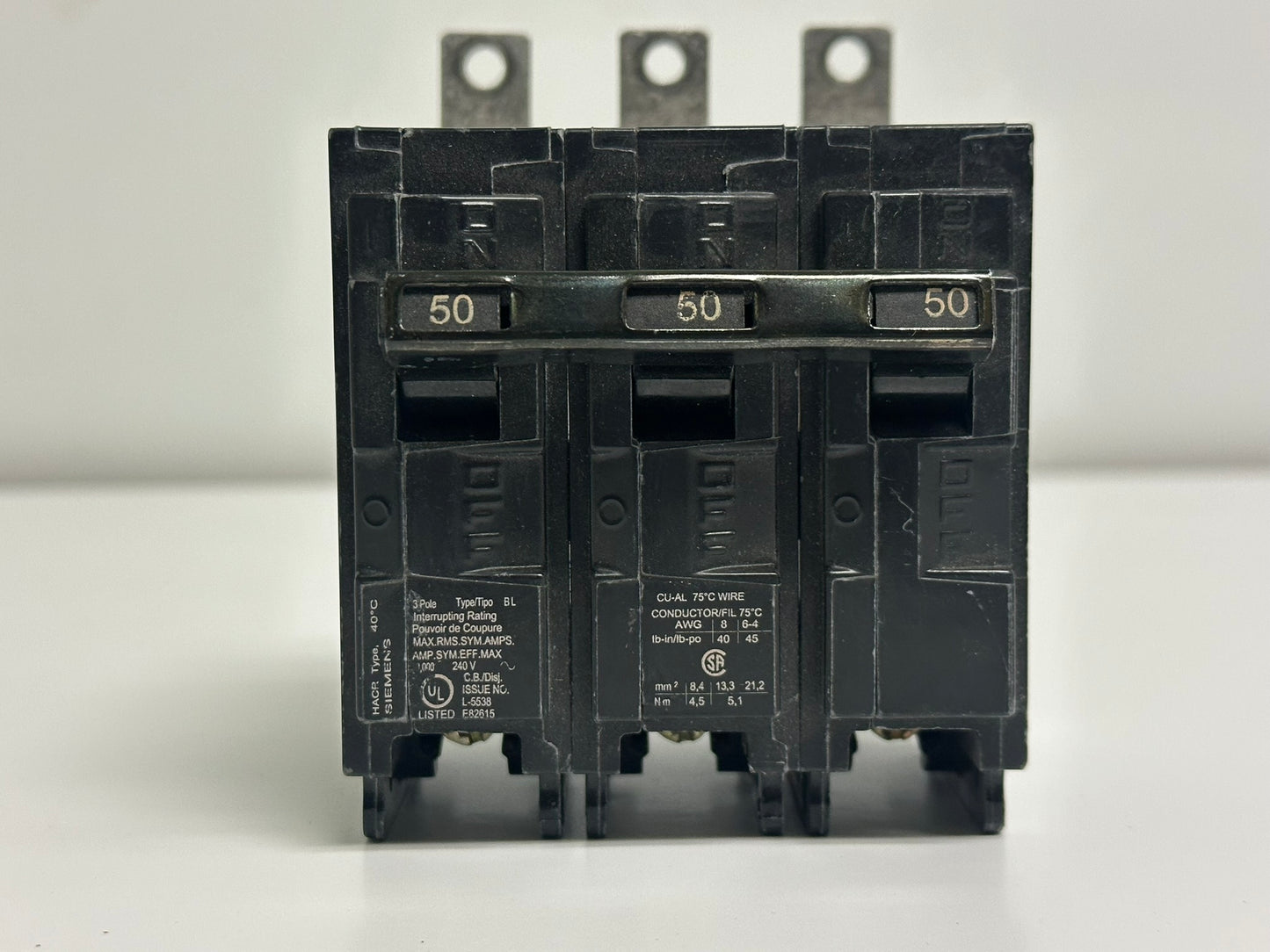 Siemens B350 – 50A 3-Pole Bolt-On Circuit Breaker for 240V Systems
