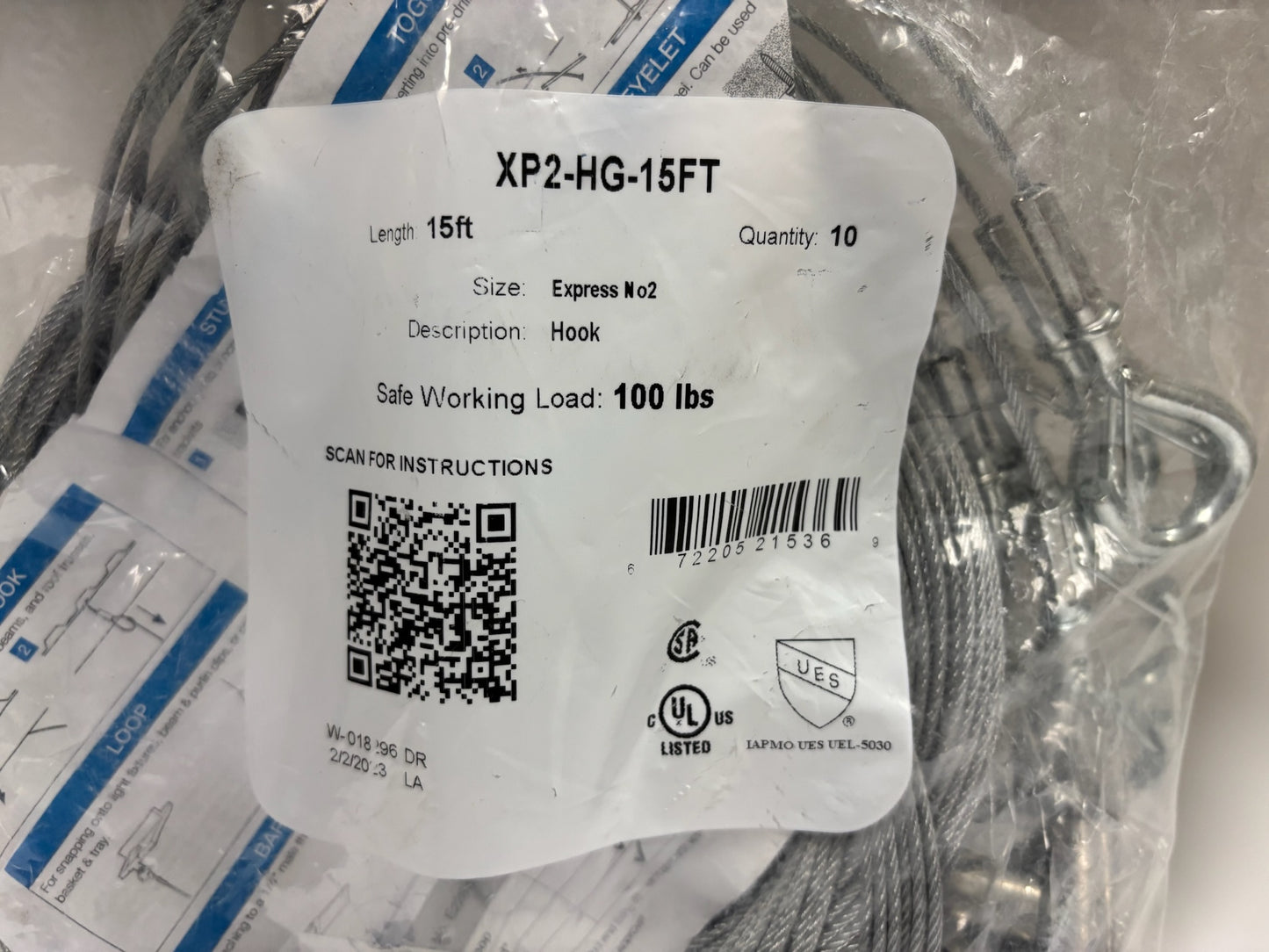 Gripple XP2-HG-15FT Hanger – 15′ Wire with Snap Hook, 100 lb Load Rating
