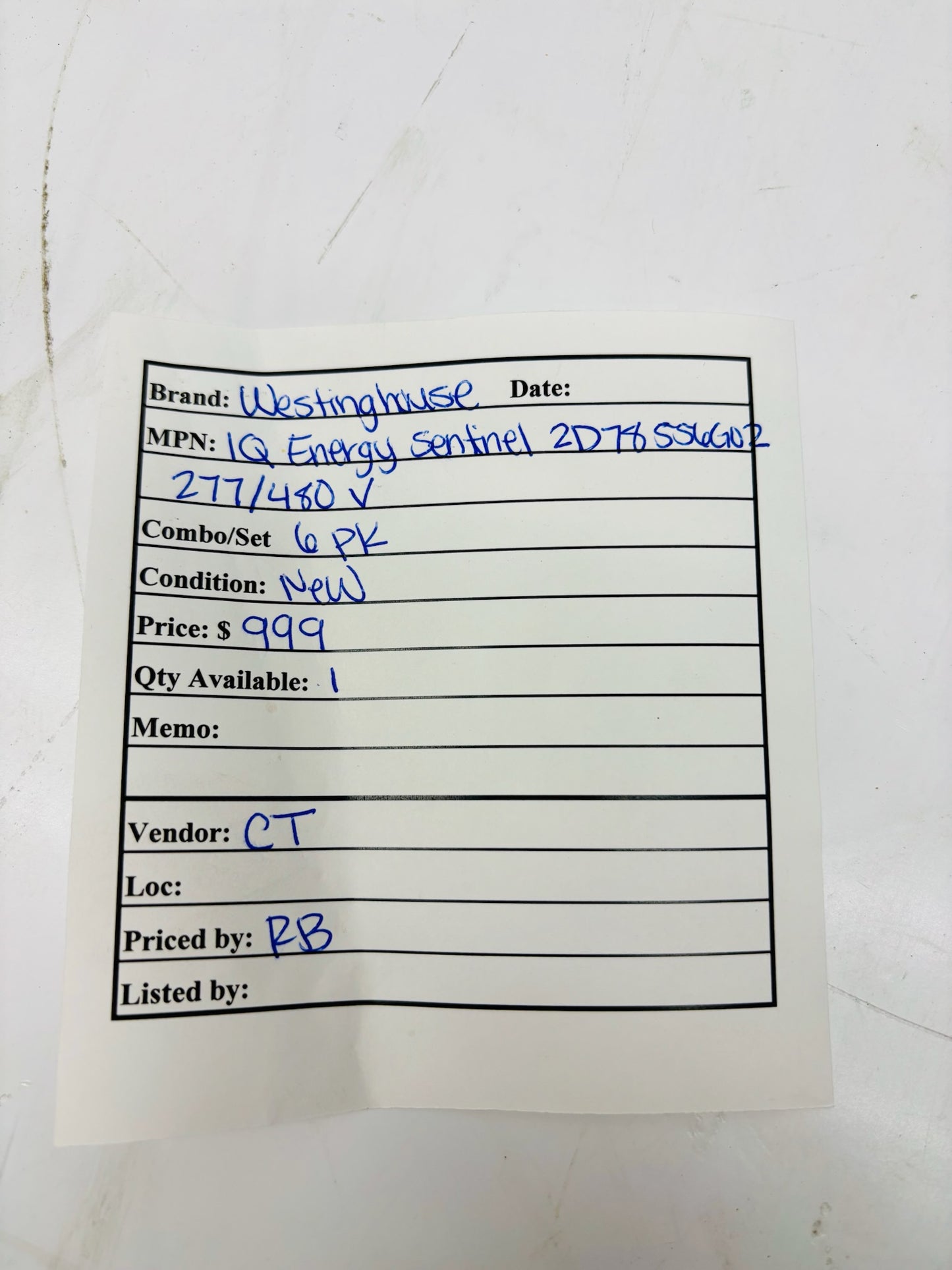 6 Pk Westinghouse 2D78556G02 IQ Energy Sentinel , F-Frame 277/480V AC