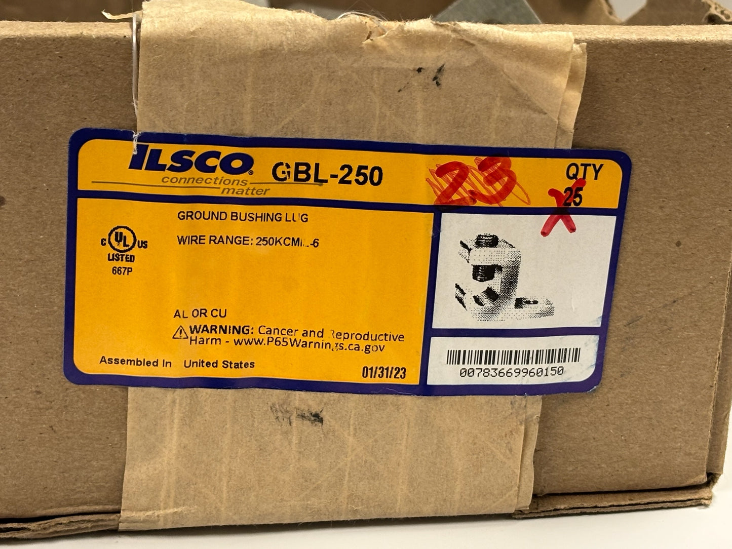 ILSCO GBL-250 Ground Lug – Lay-In, 6 AWG–250 kcmil, Dual-Rated Aluminum