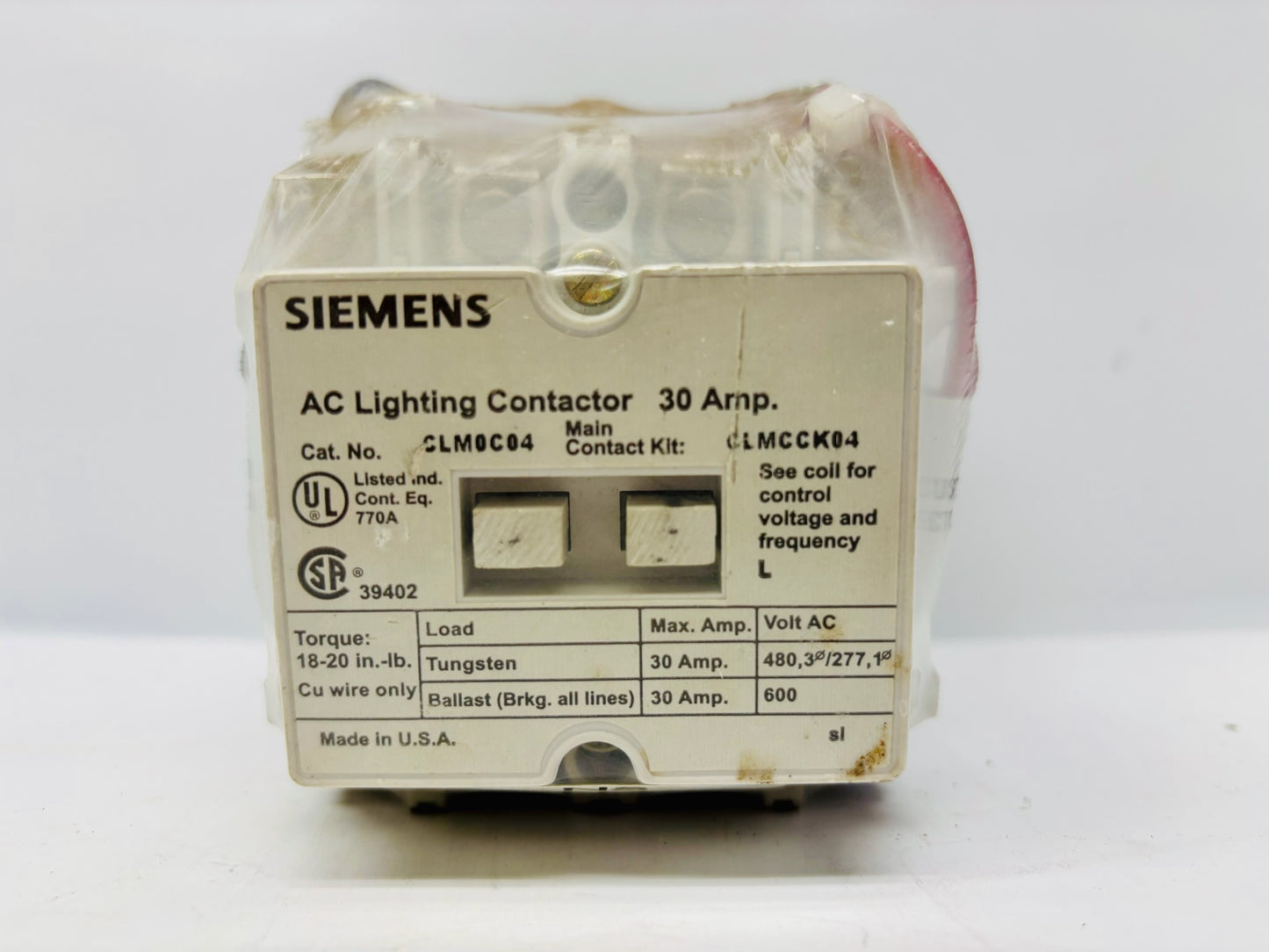 Siemens CLM0C04 AC Lighting Contactor, 30A