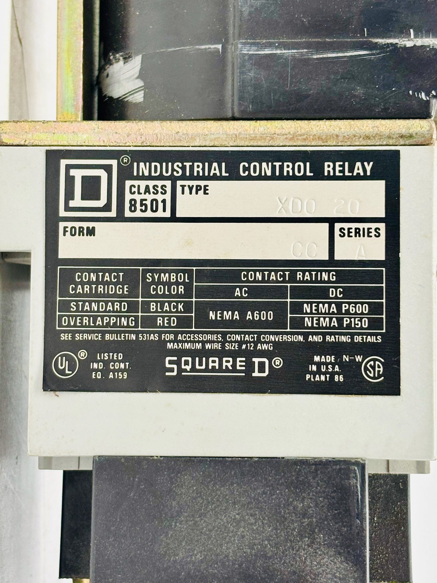 Square D XD020 8501 Control Relay (XDO20)
