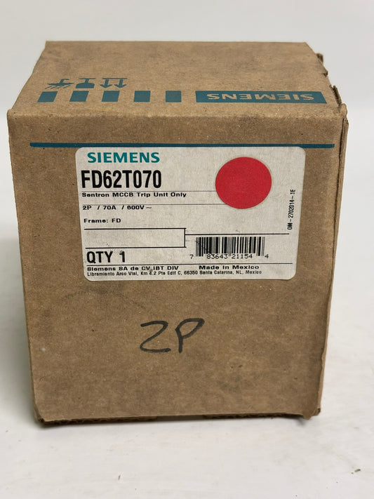 Siemens FD62T070 Sentron MCCB Trip Unit Only, 2P, 70A, 600V