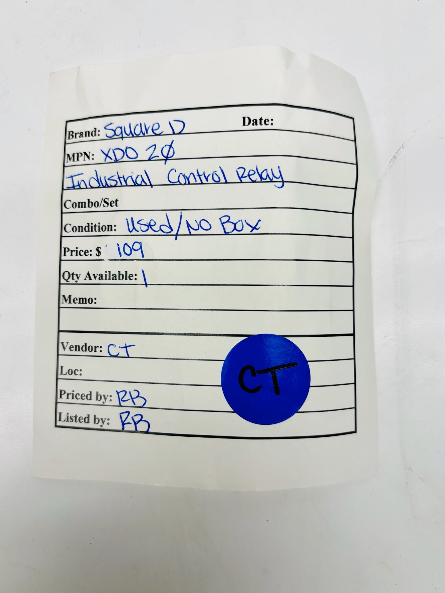Square D XD020 8501 Control Relay (XDO20)