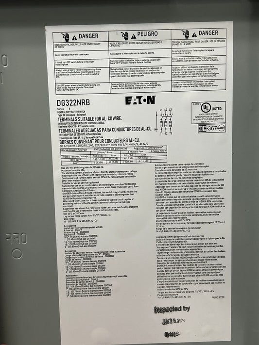 Eaton (DG221NRB) 60A General Duty Fuse Safety Switch with Neutral 3-Pole 240V