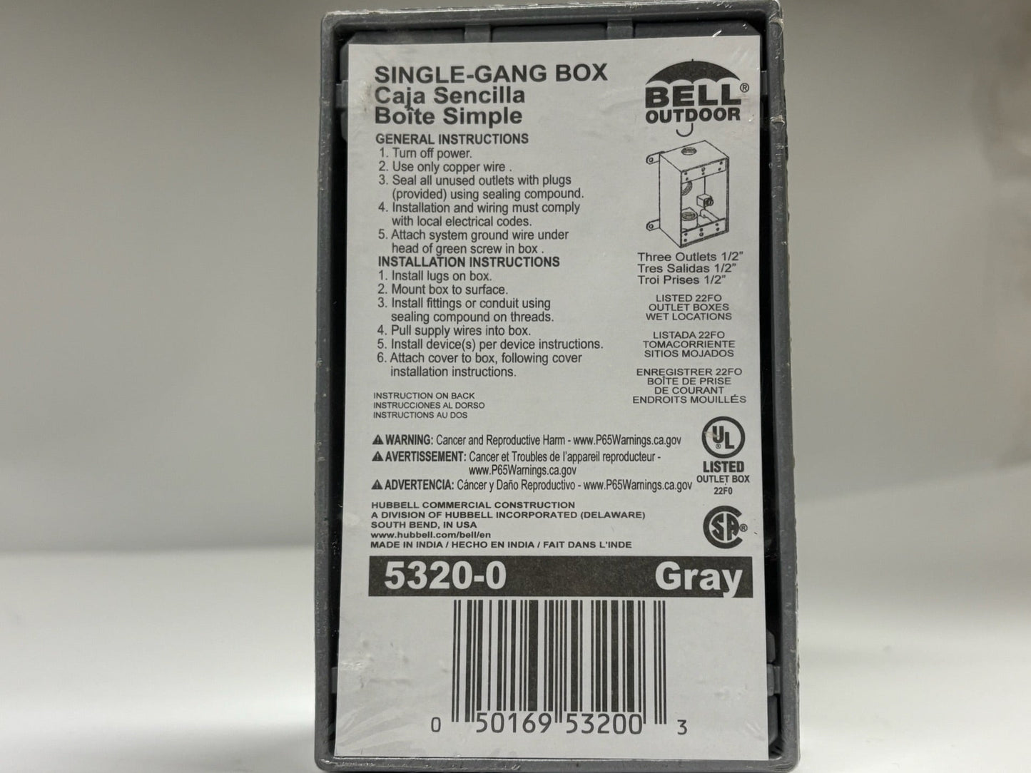 7 PK Bell Outdoor 5320-0 1-Gang Outdoor Box, 3×½" Hubs, 18.3 cu in, NEMA 3R Rated