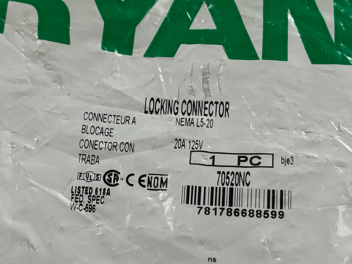9 PK Bryant 70520 NC 20A 125V NEMA L5-20R Nylon Twist-Lock Female Connector