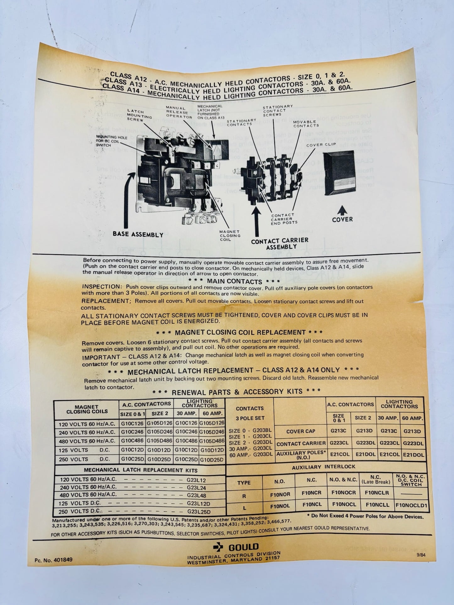 Gould A133 Control Relay (Gould A133D12)