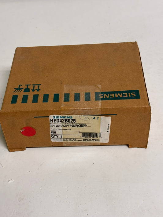 Siemens HED42B025 Sentron Molded Case Circuit Breaker, 2p, 25A, 480 VAC, 42kA @ 480V