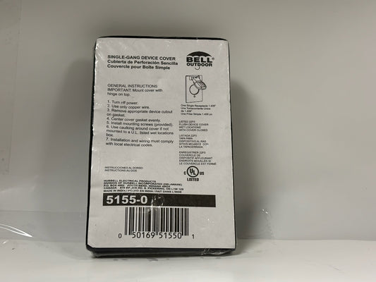 19 PK Bell 5155‑0 1‑Gang Vertical Weatherproof Cover, 1.406" Opening, NEMA 3R