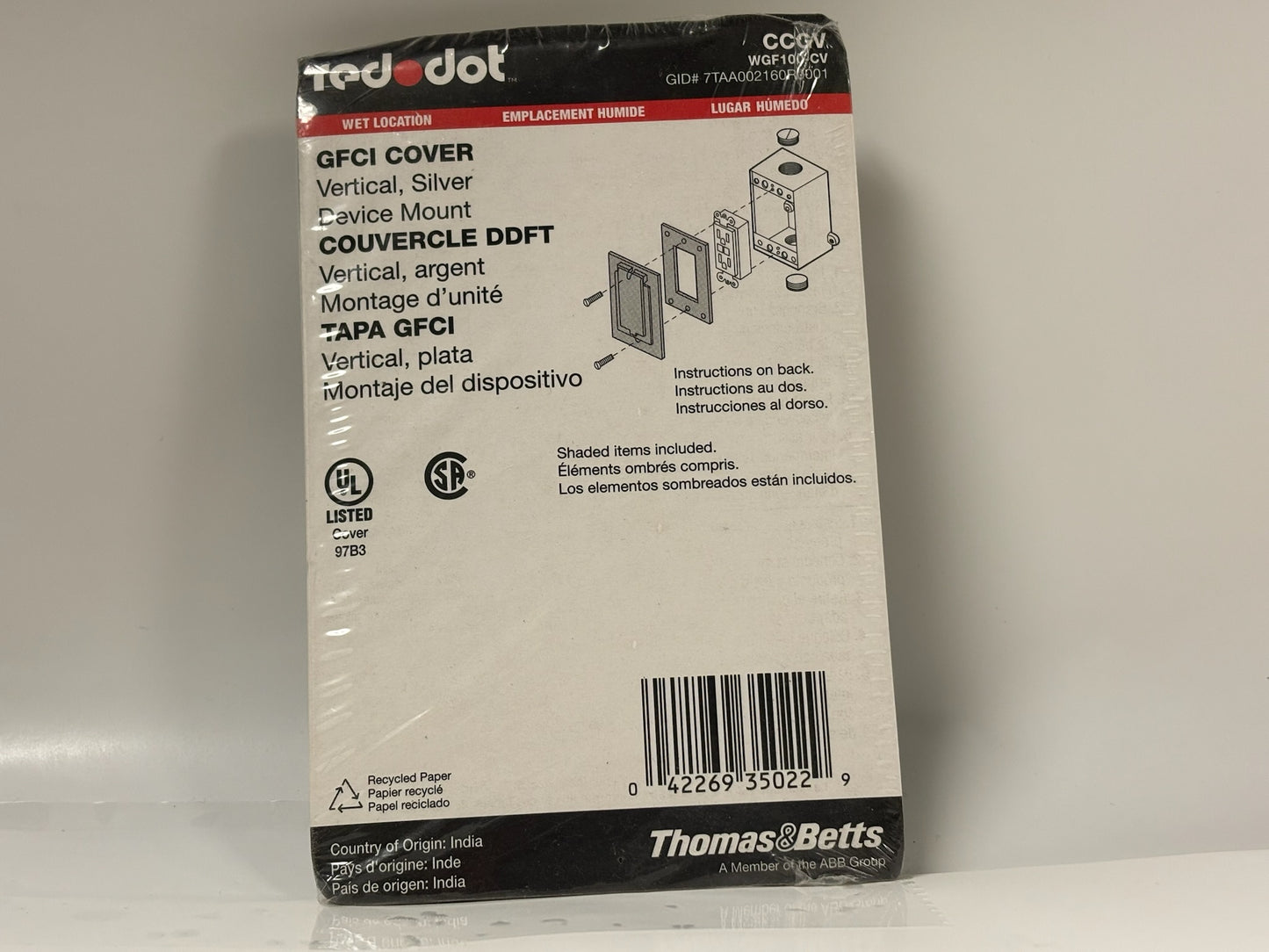 15 PK Red Dot WGF100-CV Weatherproof GFCI Cover, Vertical, Zinc Die-Cast, Gray