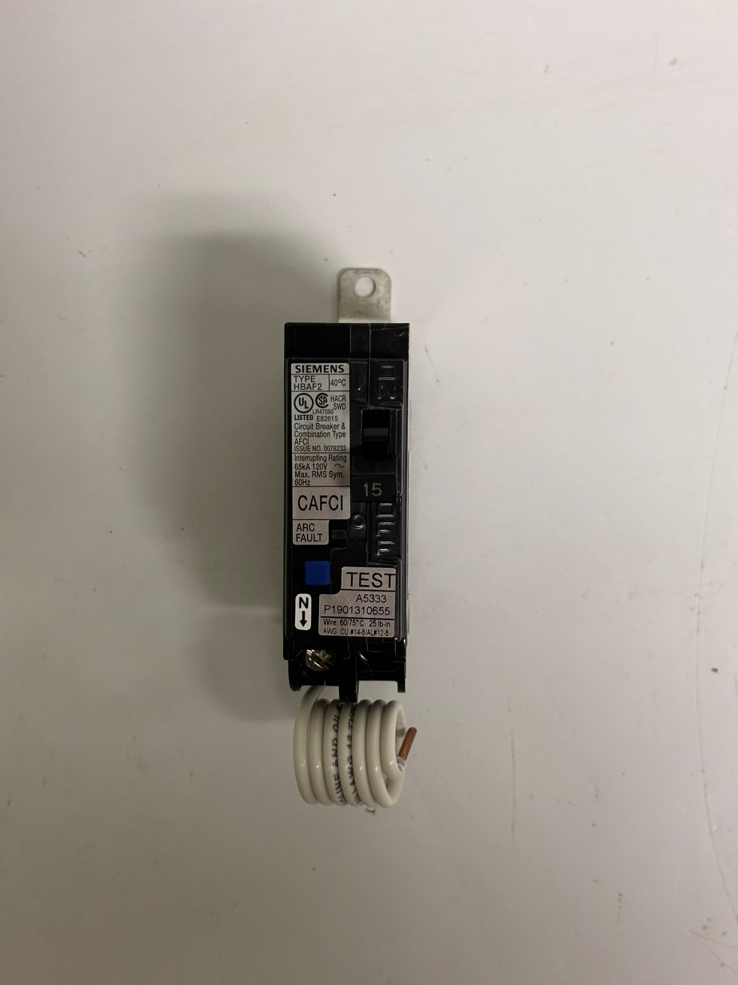 Siemens BA115AFCHH Insta-Wire Combination Type Arc Fault Circuit Interrupter, 15A, 1-Pole, 120VAC