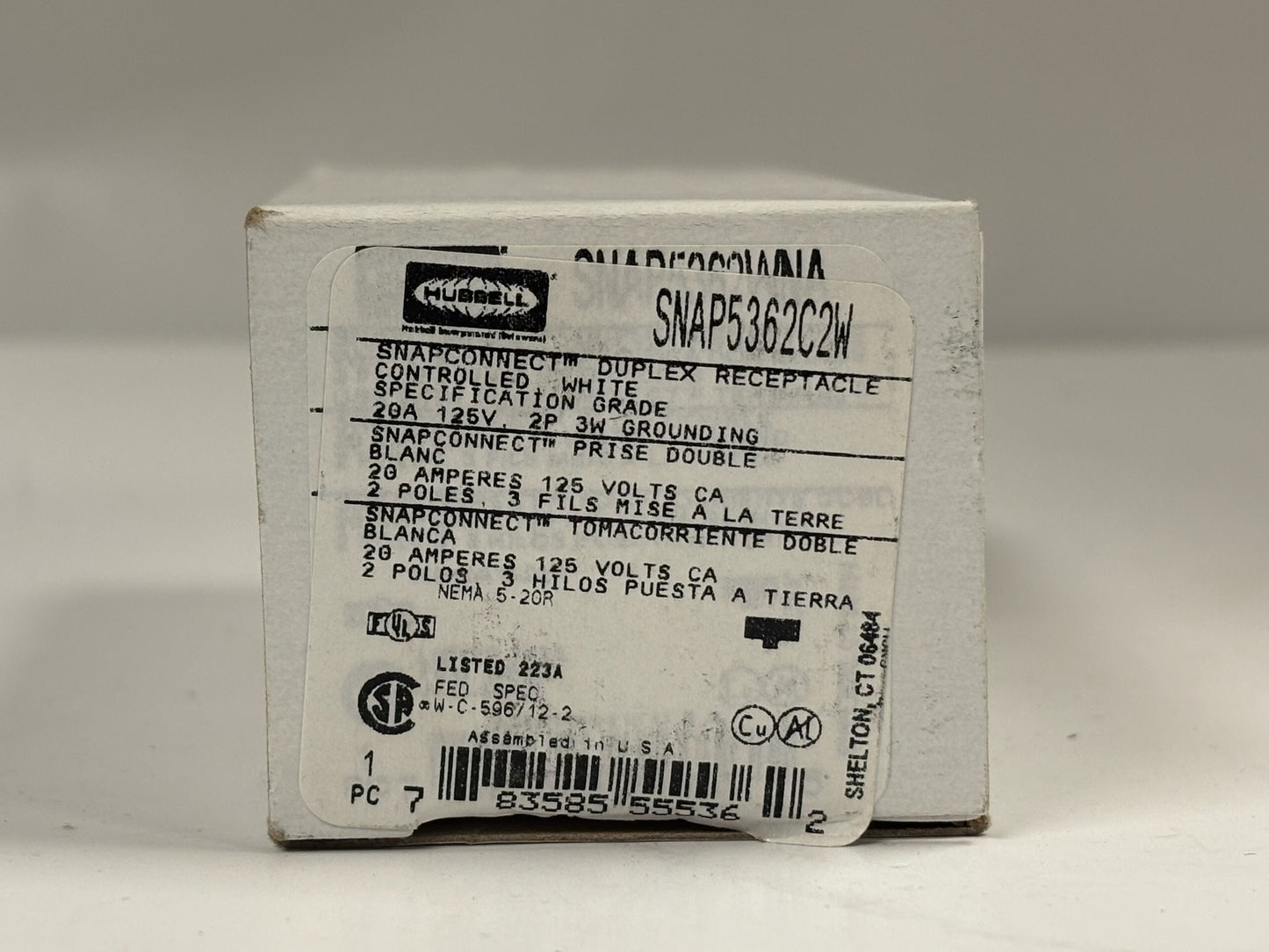 7 PK Hubbell SNAP5362C2W 20A 125V Controlled Duplex Receptacle
