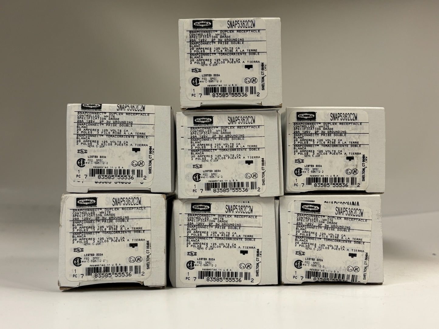 7 PK Hubbell SNAP5362C2W 20A 125V Controlled Duplex Receptacle
