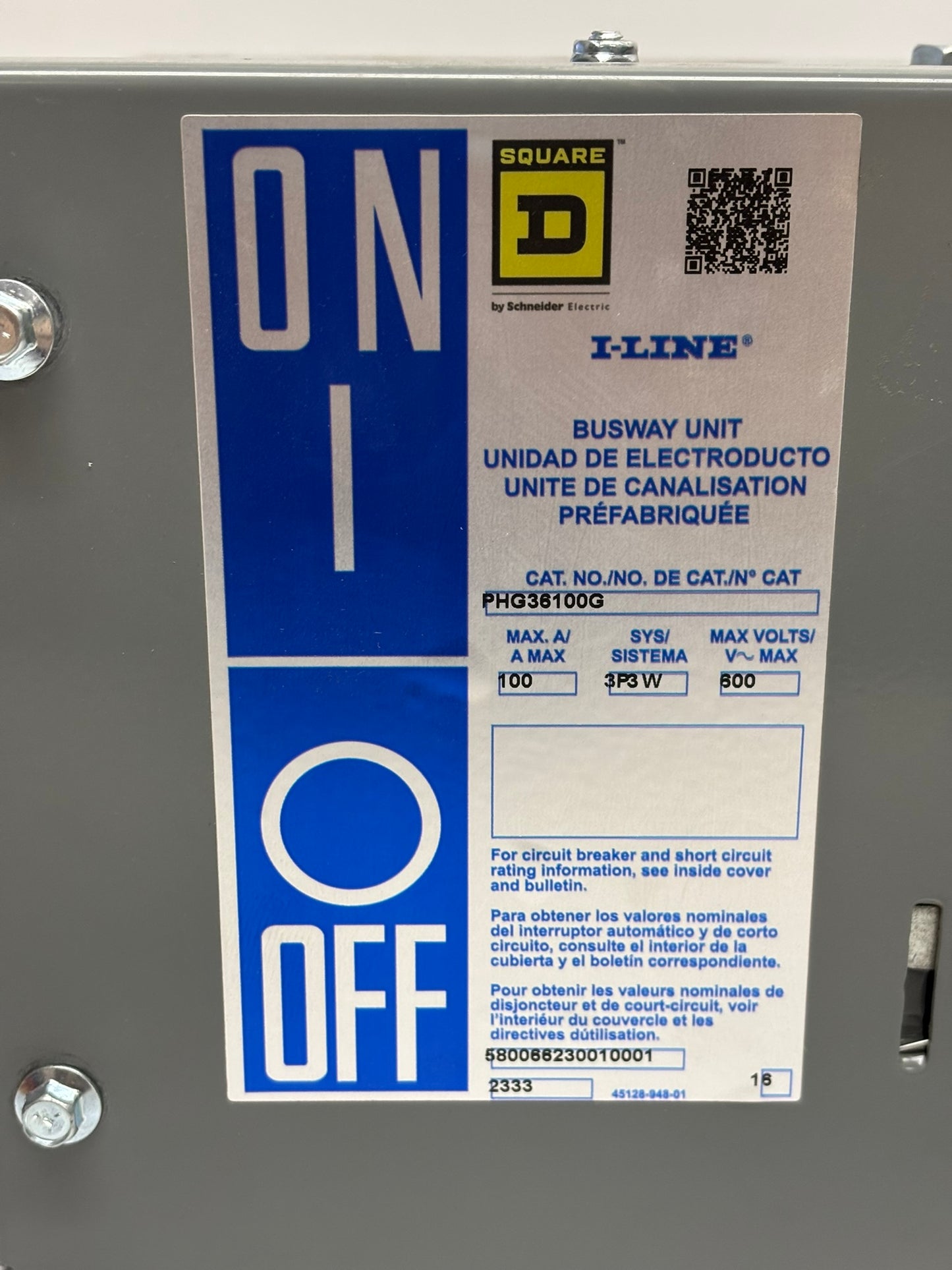 Square D PHG36100G I-Line Busway Unit, 100A, 3P3 W, 600V, No Box